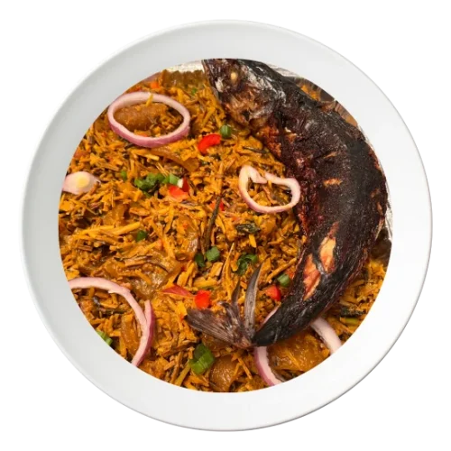 A plate of African Salad (Nigerian Abacha), a cassava-based salad, available in Bolingbrook, Illinois.