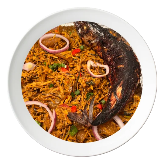 A plate of African Salad (Nigerian Abacha), a cassava-based salad, available in Bolingbrook, Illinois.