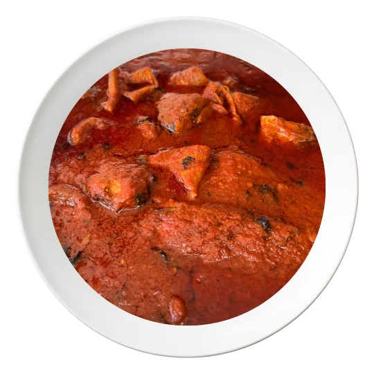 A bowl of stew with assorted meat, a rich Nigerian stew, available for delivery in Bolingbrook, Illinois.