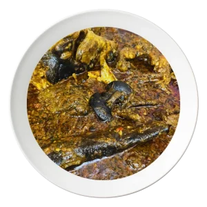 banga-soup-bowl-bolingbrookil-us A bowl of Banga soup, a Nigerian palm nut soup with catfish, available for takeout in Bolingbrook, Illinois