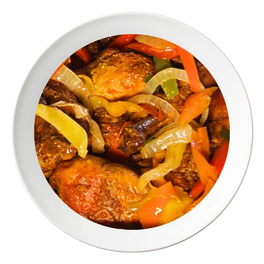 A plate of chicken drumsticks, seasoned Nigerian style, order in Bolingbrook, Illinois.