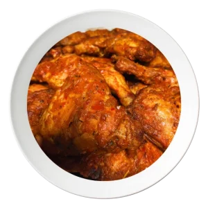 A plate of chicken lap, seasoned and cooked Nigerian style, available in Bolingbrook, Illinois.