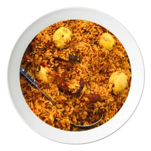 A plate of Native rice, a traditional Nigerian local rice dish, order in Bolingbrook, Illinois