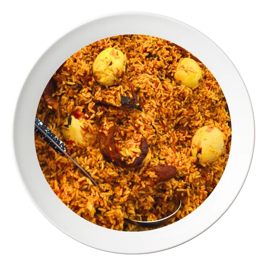 A plate of Native rice, a traditional Nigerian local rice dish, order in Bolingbrook, Illinois