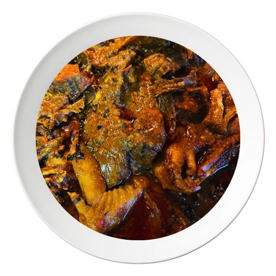 ofe-akwa-bowl-bolingbrookil-us A bowl of Ofe Akwa, a Nigerian palm nut stew with chicken, available in Bolingbrook, Illinois
