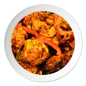 sauteed-turkey-plate-bolingbrookil-us A plate of sautéed turkey, with peppers and Nigerian spices, available in Bolingbrook, Illinois.