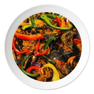 A plate of sautéed big size snail, with peppers and onions, order in Bolingbrook, Illinois.