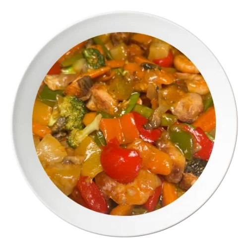 A bowl of Special sauce stew, a unique Nigerian stew with assorted meat, order in Bolingbrook, Illinois.