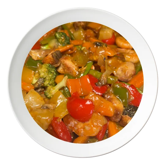 A bowl of Special sauce stew, a unique Nigerian stew with assorted meat, order in Bolingbrook, Illinois.
